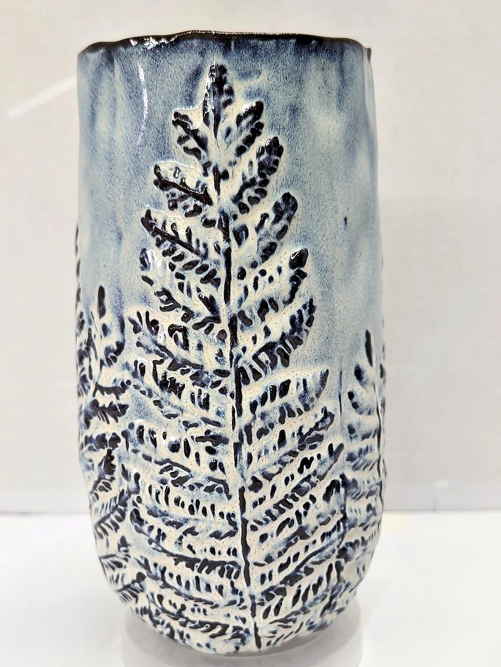 Anthropologie Fern Vase Blue & White Botanical Stoneware